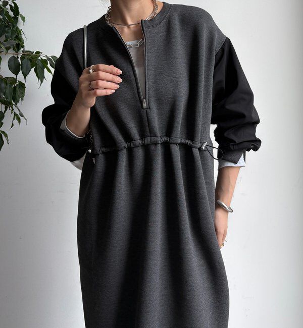  「袖異素材切替ダンボールワンピース」|ワンピース|