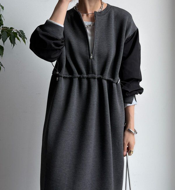  「袖異素材切替ダンボールワンピース」|ワンピース|