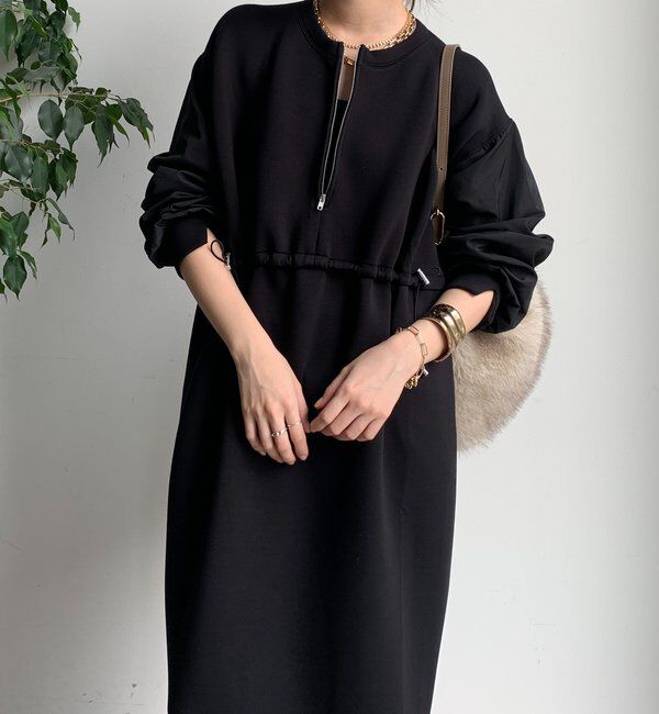  「袖異素材切替ダンボールワンピース」|ワンピース|