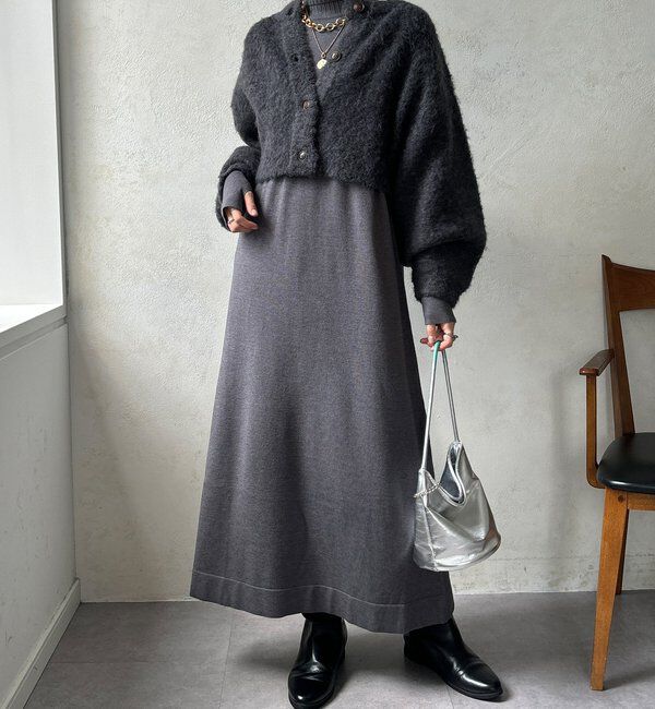  「【WEB限定】ニットカーデ＋ニットワンピースセット」|ワンピース|