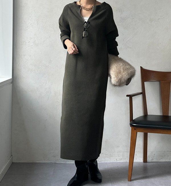  「【WEB限定】ジップニットワンピース」|ワンピース|