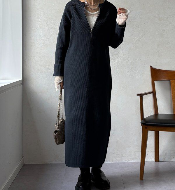  「【WEB限定】ジップニットワンピース」|ワンピース|