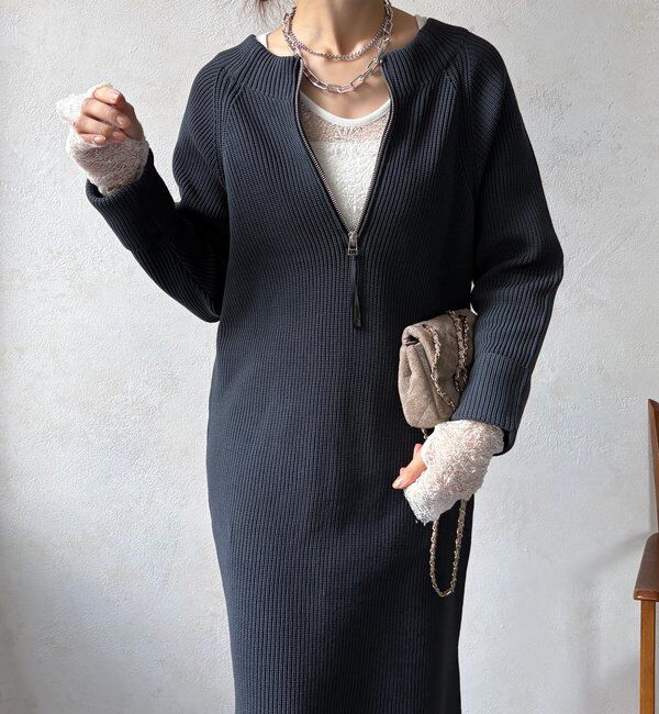  「【WEB限定】ジップニットワンピース」|ワンピース|