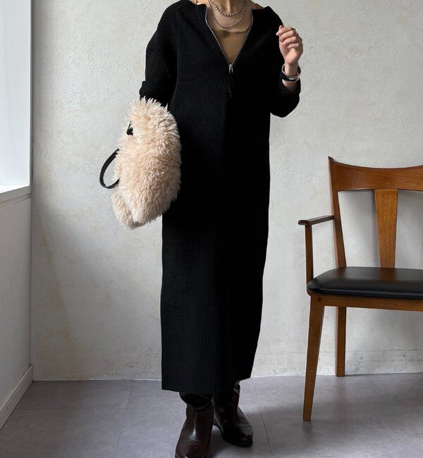  「【WEB限定】ジップニットワンピース」|ワンピース|ブラック