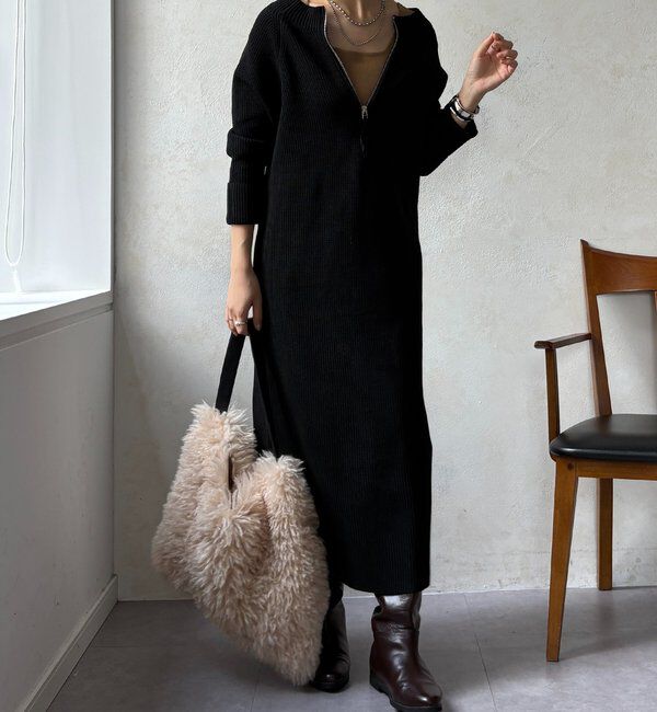  「【WEB限定】ジップニットワンピース」|ワンピース|