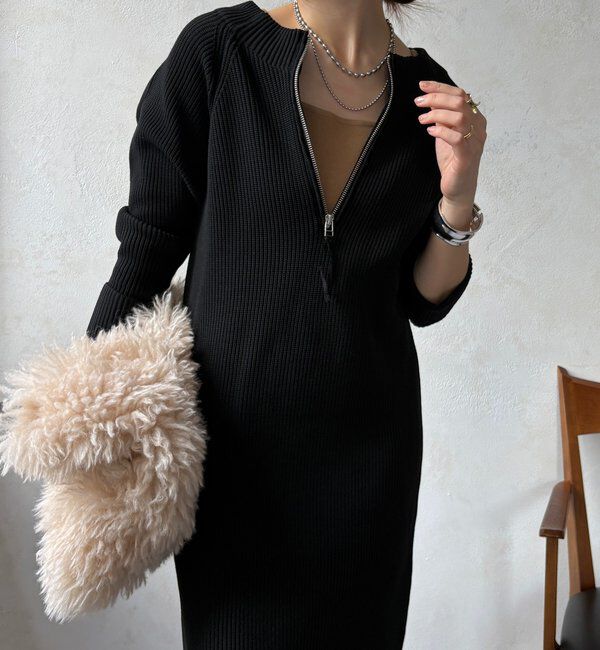  「【WEB限定】ジップニットワンピース」|ワンピース|