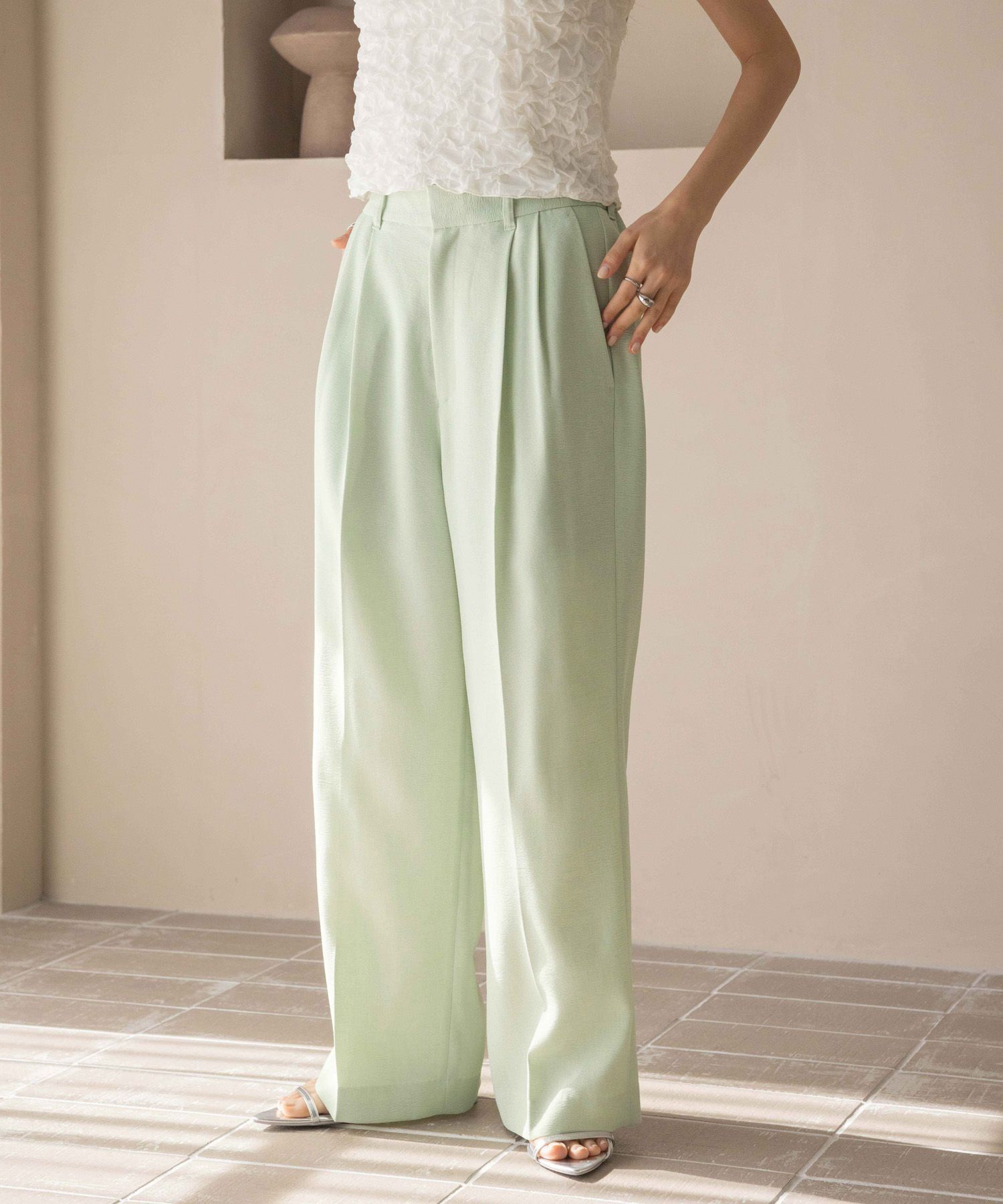 LOWRYS FARM「ホップサックワイドパンツ」|チノ|GRN2