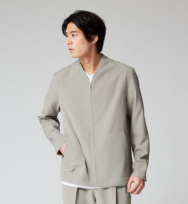 ABAHOUSE「【セットアップ対応】ストレッチ ノーカラー Vネック オーバーサイズ シャツジャ」|シャツ・ブラウス|