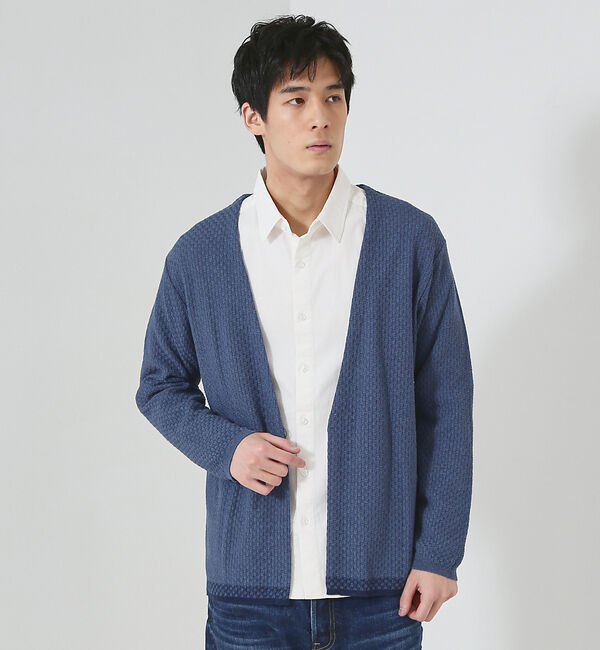 ABAHOUSE「格子柄 ワンボタン カーディガン」|カーディガン|インディゴ