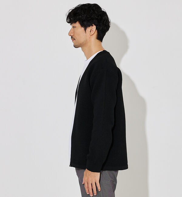 ABAHOUSE「【ウォッシャブル】リップルボーダー ボタンレス ニット カーディガン」|カーディガン|