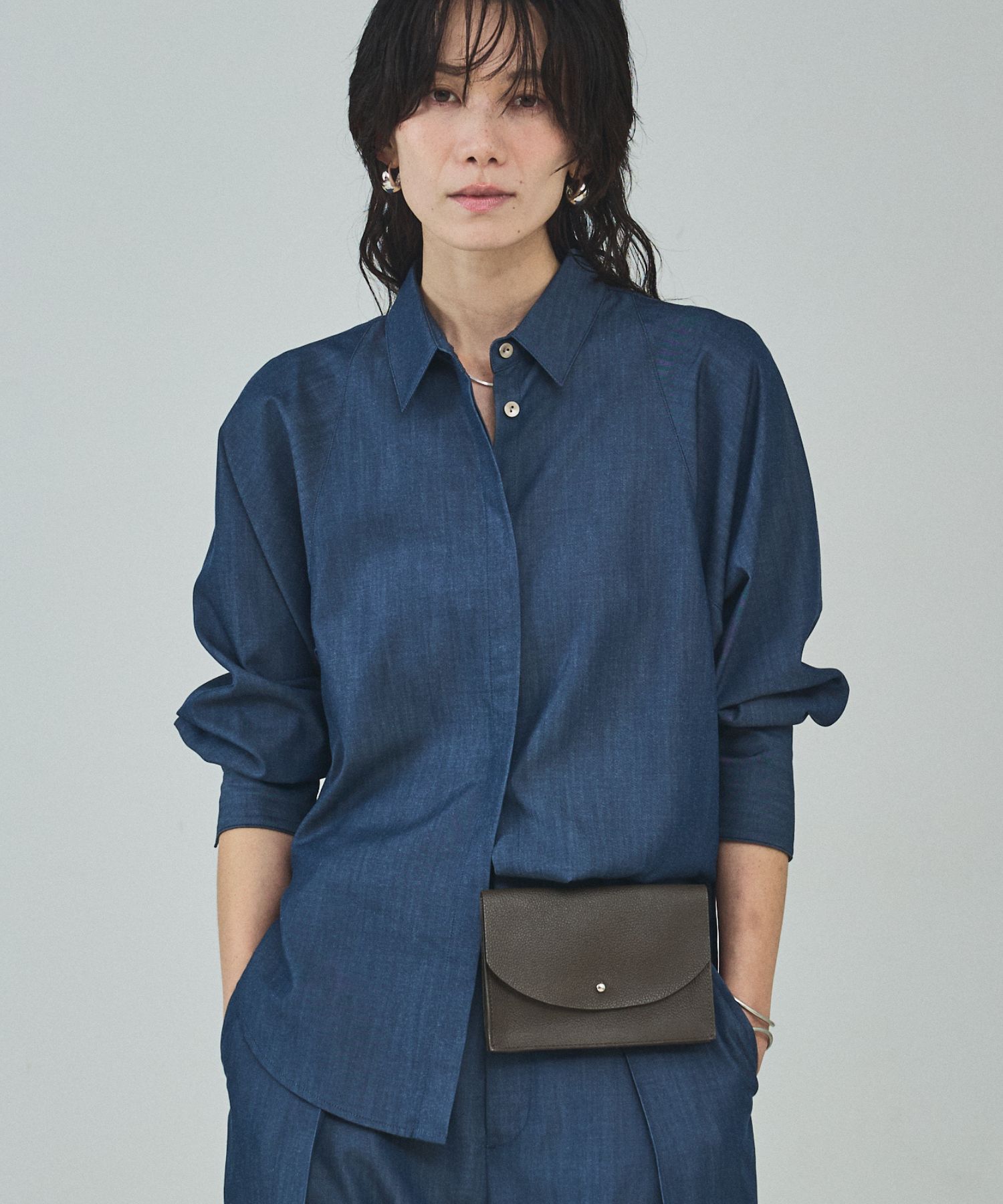 qualite「【セットアップ対応】テンセルハイツイストシャツ」|シャツ・ブラウス|ブルー