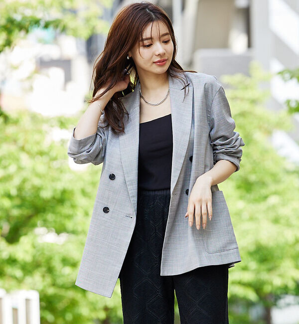 abahouse mavie「【LEE掲載・セットアップ対応】メランジ調ダブルジャケット/リネンライクジャケッ」|テーラードジャケット|