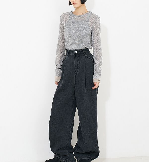 NOMINE「サイドライン タック ワイド ハイウエスト デニムパンツ【予約】」|デニム|