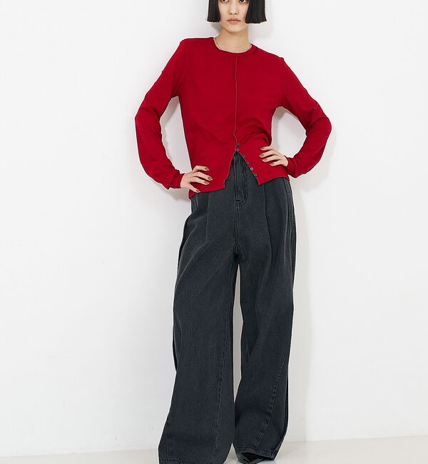 NOMINE「サイドライン タック ワイド ハイウエスト デニムパンツ【予約】」|デニム|