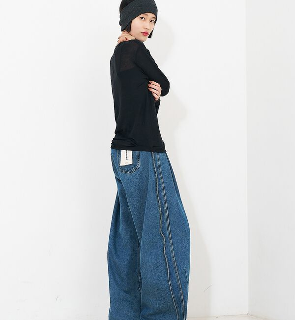 NOMINE「サイドライン タック ワイド ハイウエスト デニムパンツ【予約】」|デニム|