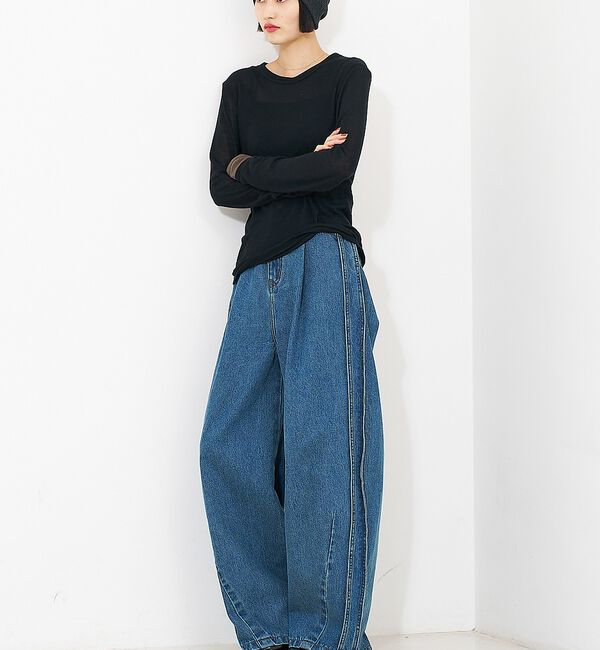 NOMINE「サイドライン タック ワイド ハイウエスト デニムパンツ【予約】」|デニム|