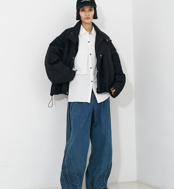 NOMINE「サイドライン タック ワイド ハイウエスト デニムパンツ【予約】」|デニム|