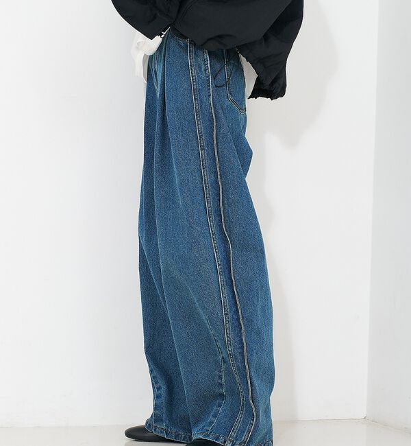 NOMINE「サイドライン タック ワイド ハイウエスト デニムパンツ【予約】」|デニム|