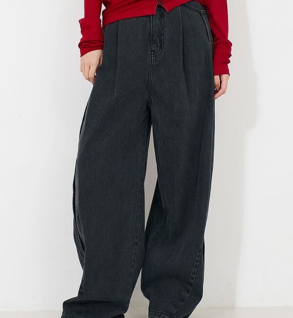 NOMINE「サイドライン タック ワイド ハイウエスト デニムパンツ【予約】」|デニム|