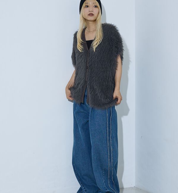 NOMINE「サイドライン タック ワイド ハイウエスト デニムパンツ【予約】」|デニム|