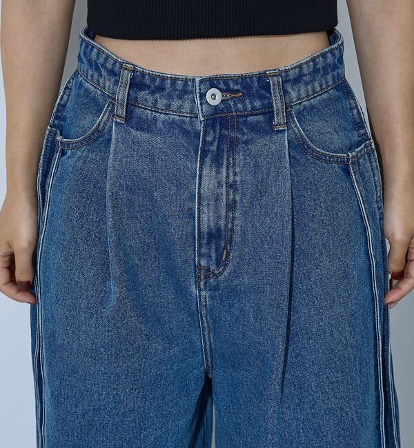 NOMINE「サイドライン タック ワイド ハイウエスト デニムパンツ【予約】」|デニム|