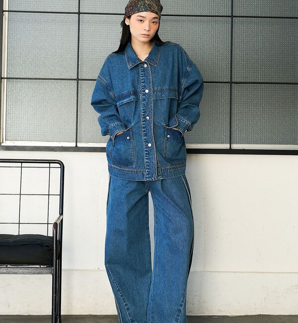 NOMINE「サイドライン タック ワイド ハイウエスト デニムパンツ【予約】」|デニム|