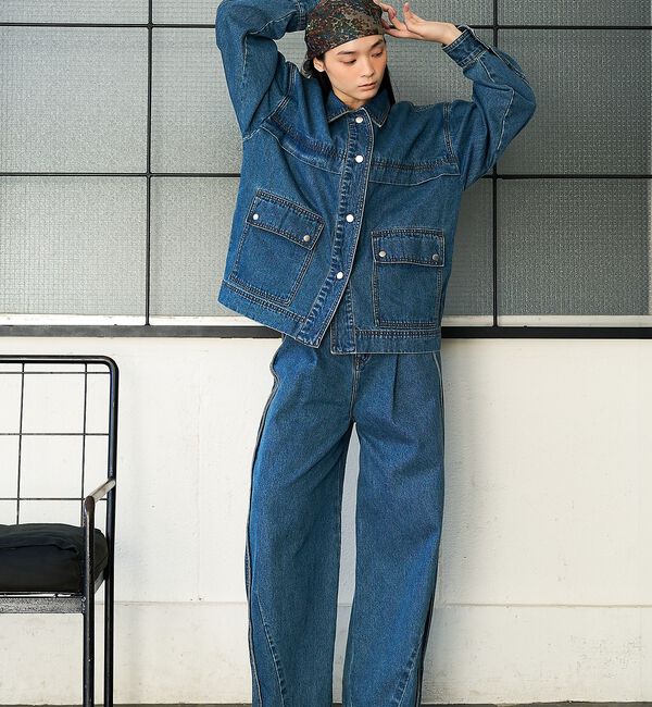 NOMINE「サイドライン タック ワイド ハイウエスト デニムパンツ【予約】」|デニム|