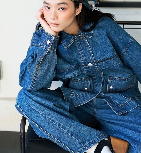 NOMINE「サイドライン タック ワイド ハイウエスト デニムパンツ【予約】」|デニム|