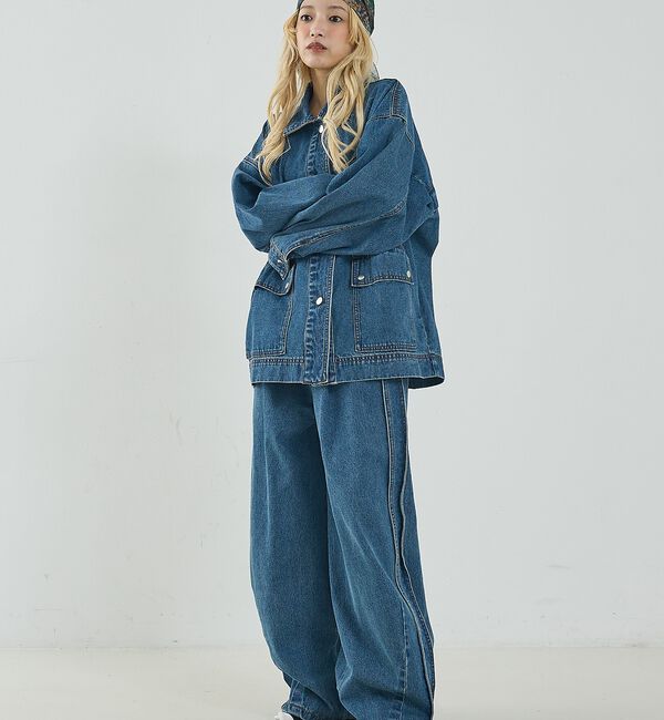 NOMINE「サイドライン タック ワイド ハイウエスト デニムパンツ【予約】」|デニム|