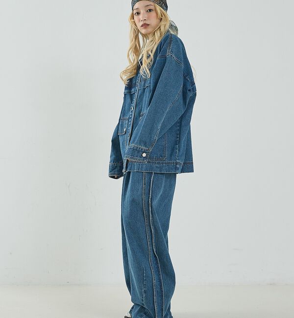 NOMINE「サイドライン タック ワイド ハイウエスト デニムパンツ【予約】」|デニム|