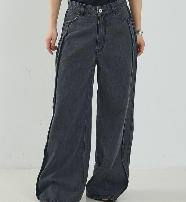 NOMINE「サイドライン ワイド デニムパンツ」|デニム|