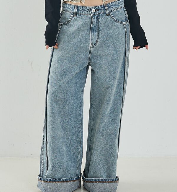 NOMINE「サイドライン ワイド デニムパンツ」|デニム|