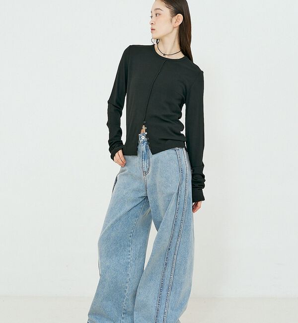 NOMINE「サイドライン ワイド デニムパンツ」|デニム|