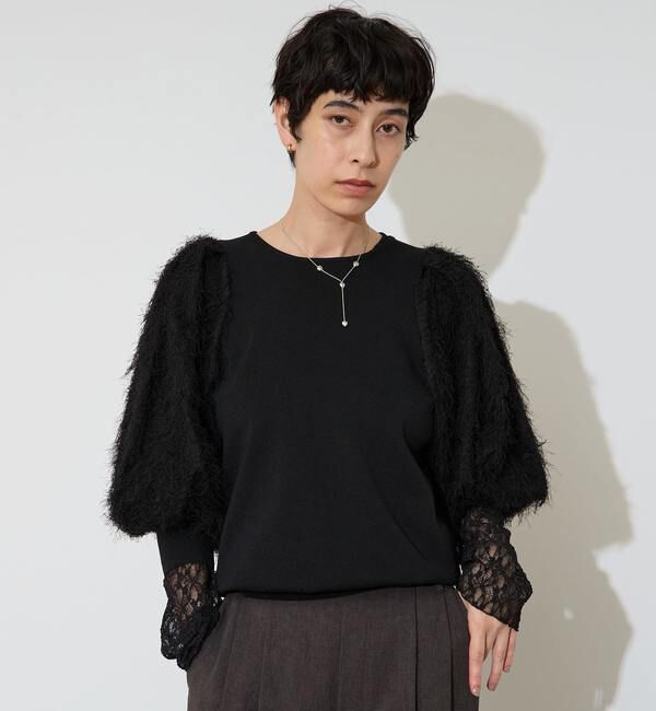 Liesse「フェザーコンビボリュームスリーブニット」|ニット・セーター|ブラック