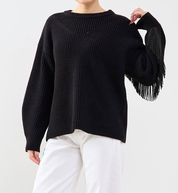 SOFFITTO「フリンジ付きニット」|ニット・セーター|ブラック
