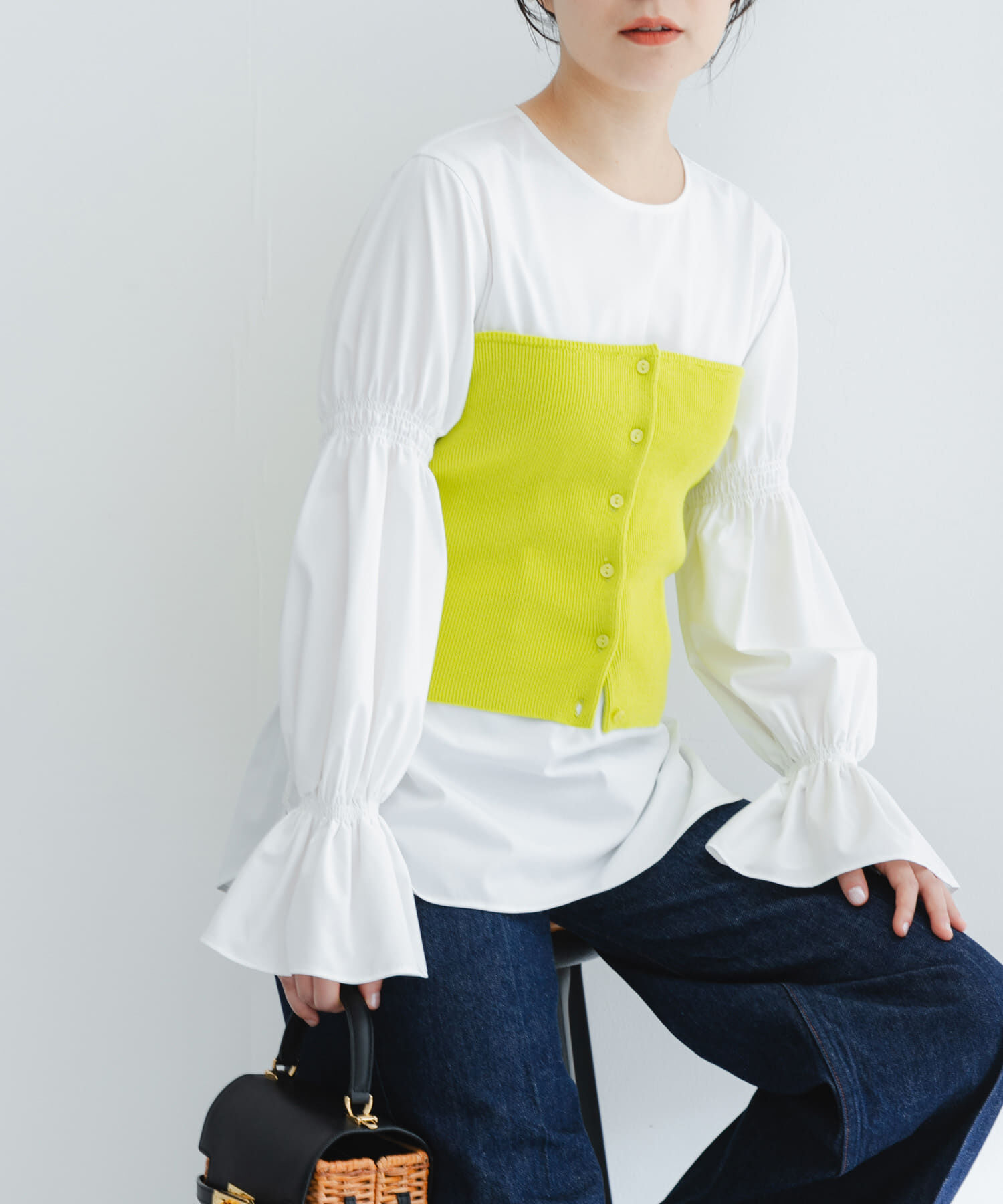 URBAN RESEARCH ROSSO「ボタンデザインベアトップ」|ニット・セーター|イエロー