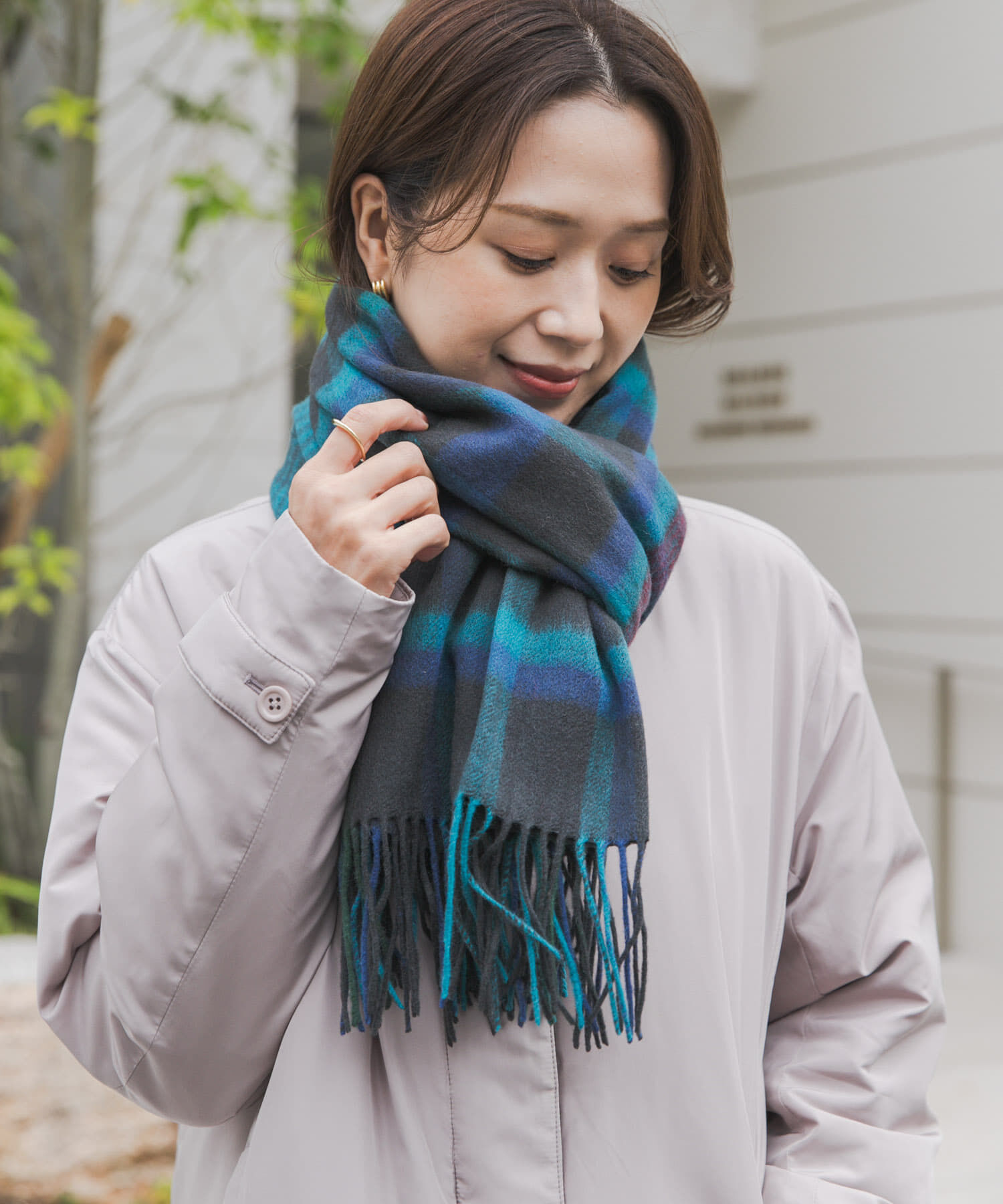 URBAN RESEARCH DOORS「ウールチェックストール」|ストール|グリーン