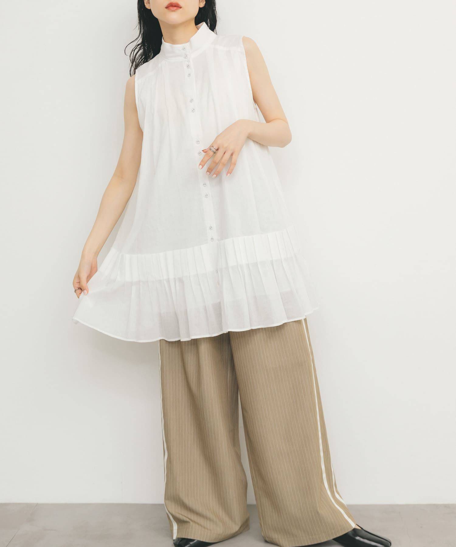  「スリーブレスタックプリーツワンピース」|ワンピース|