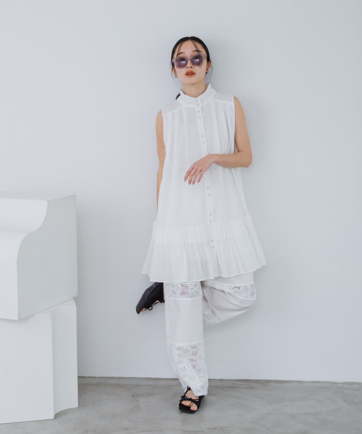  「スリーブレスタックプリーツワンピース」|ワンピース|