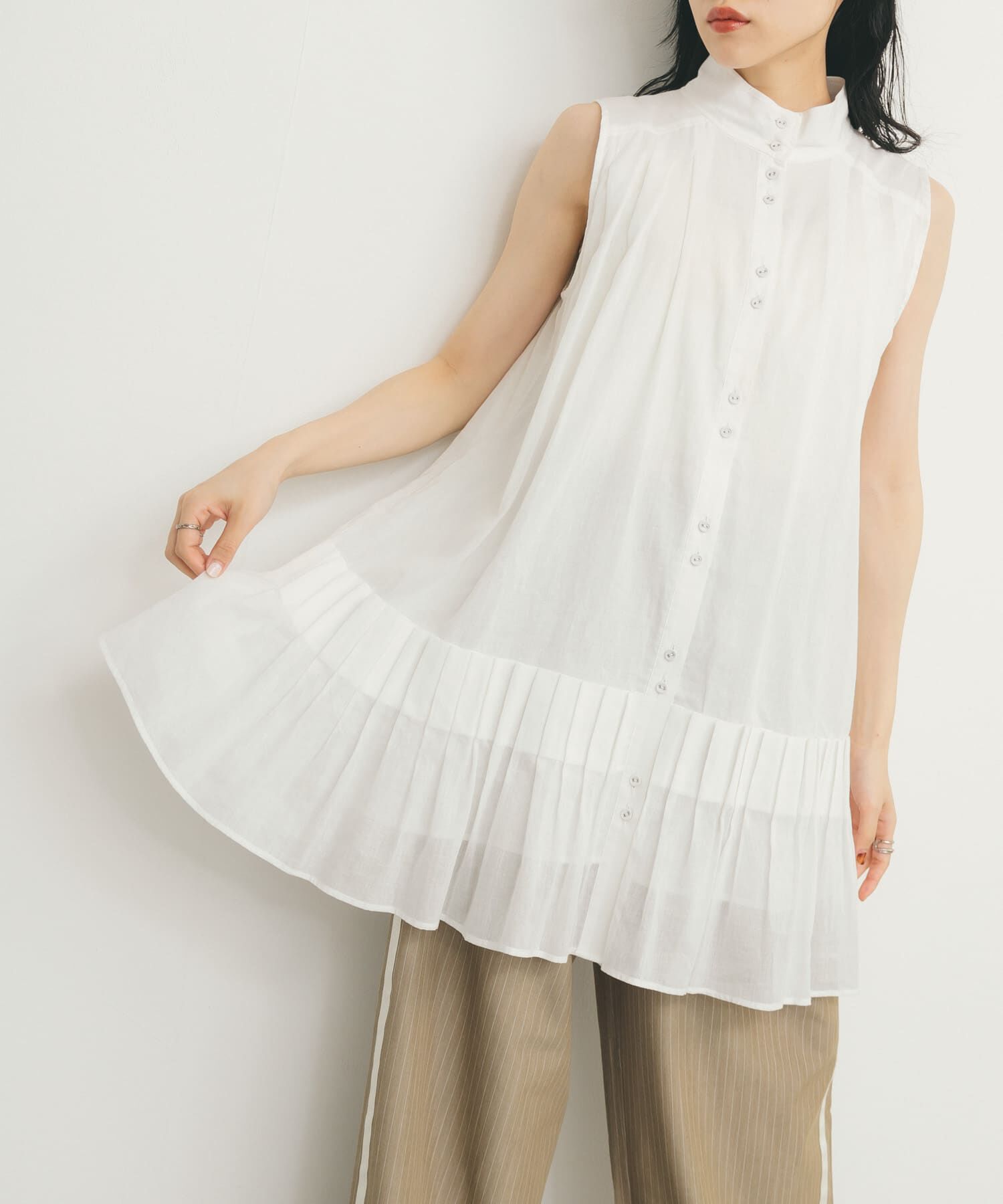  「スリーブレスタックプリーツワンピース」|ワンピース|