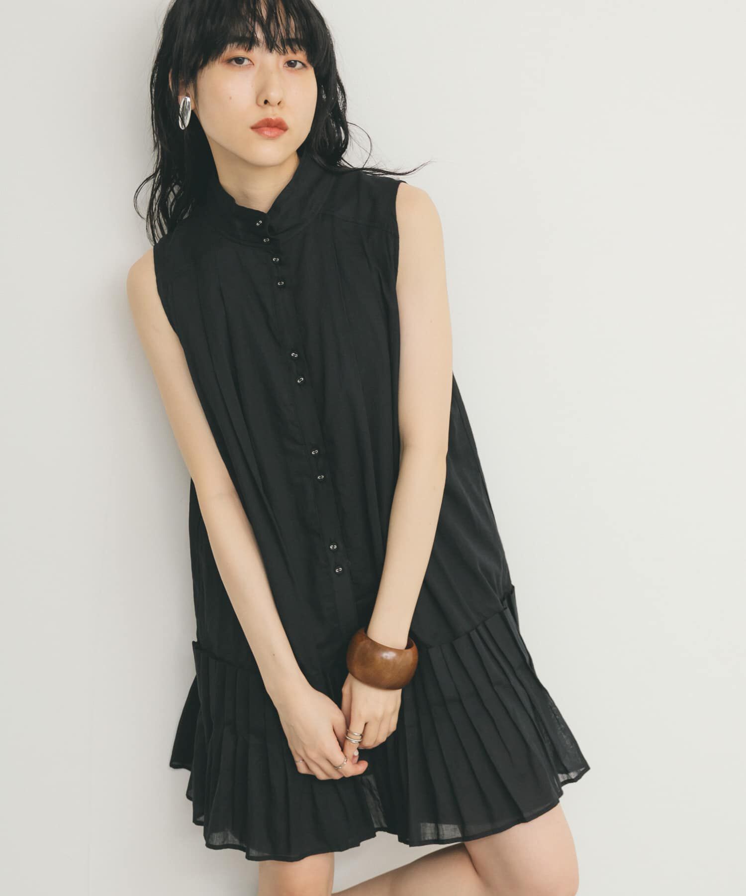  「スリーブレスタックプリーツワンピース」|ワンピース|