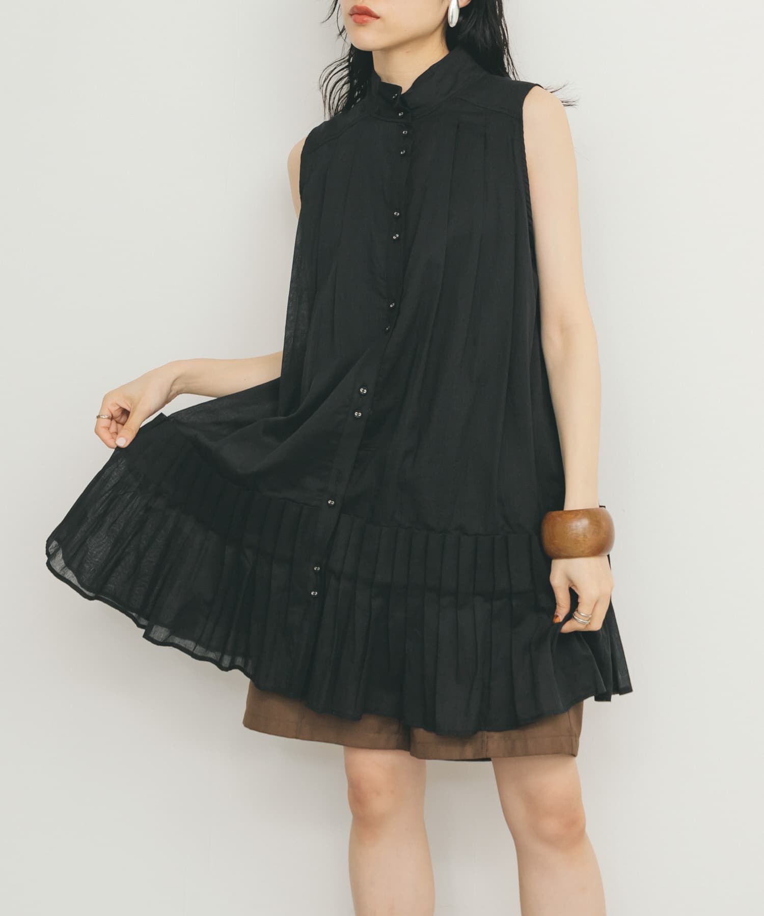  「スリーブレスタックプリーツワンピース」|ワンピース|