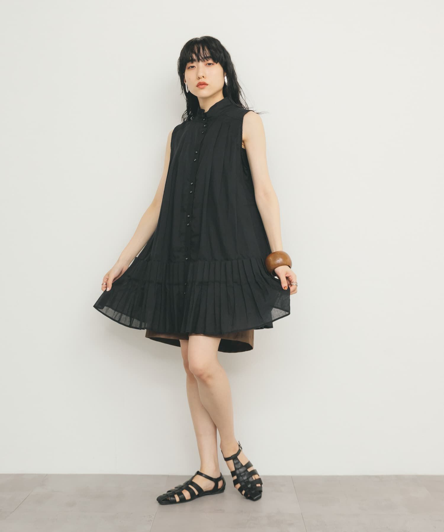  「スリーブレスタックプリーツワンピース」|ワンピース|