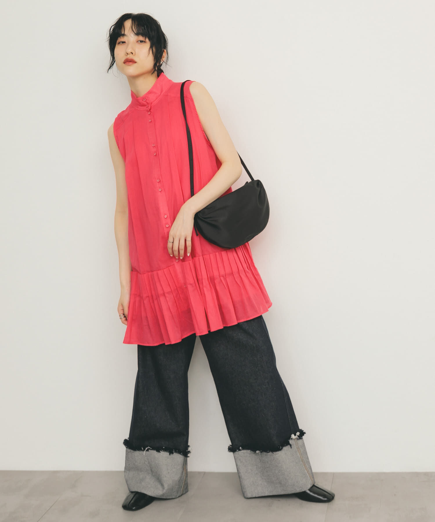  「スリーブレスタックプリーツワンピース」|ワンピース|ピンク