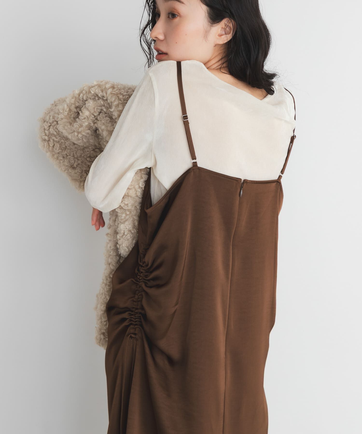  「ドロストサテンキャミワンピース」|ワンピース|