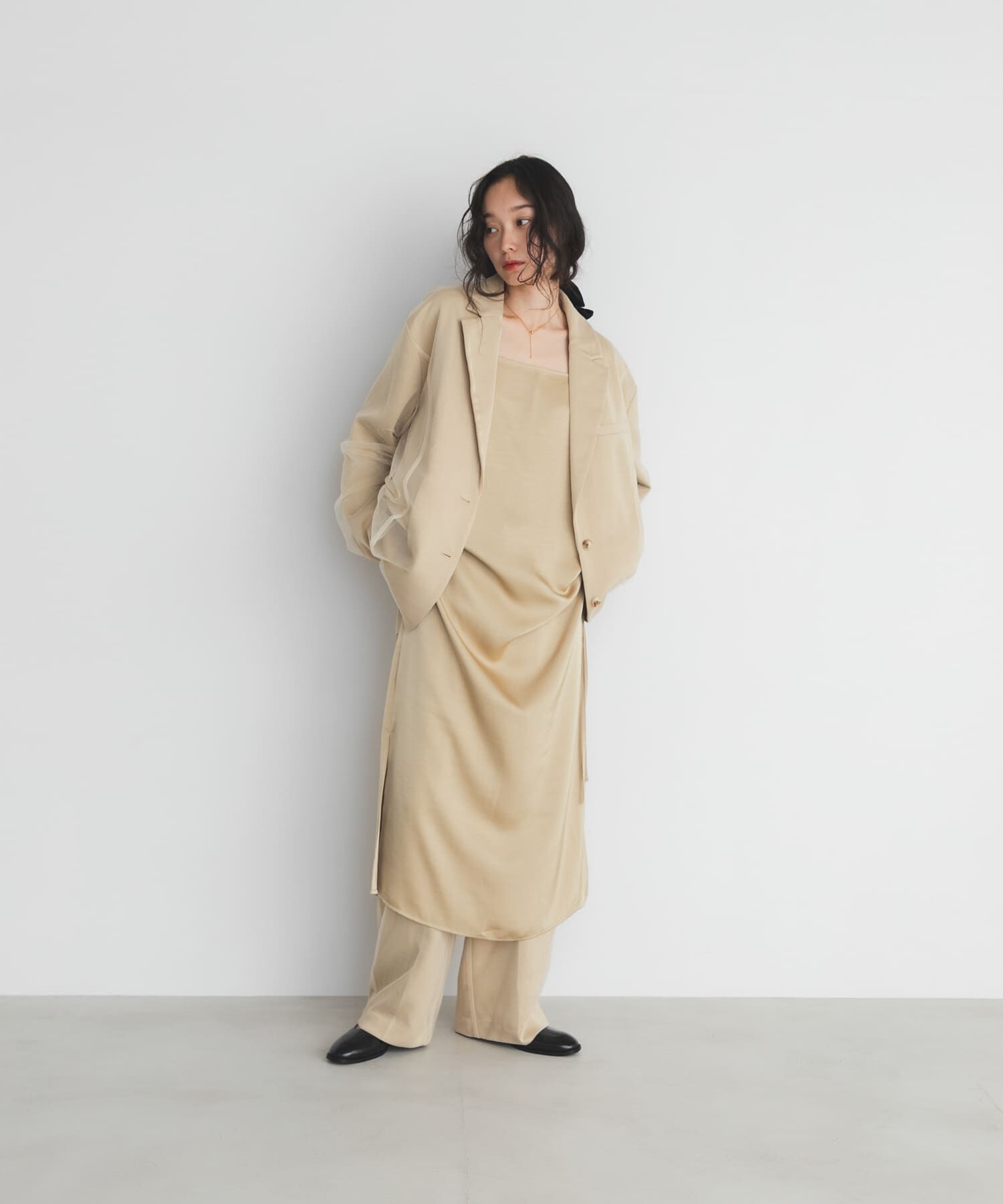  「ドロストサテンキャミワンピース」|ワンピース|