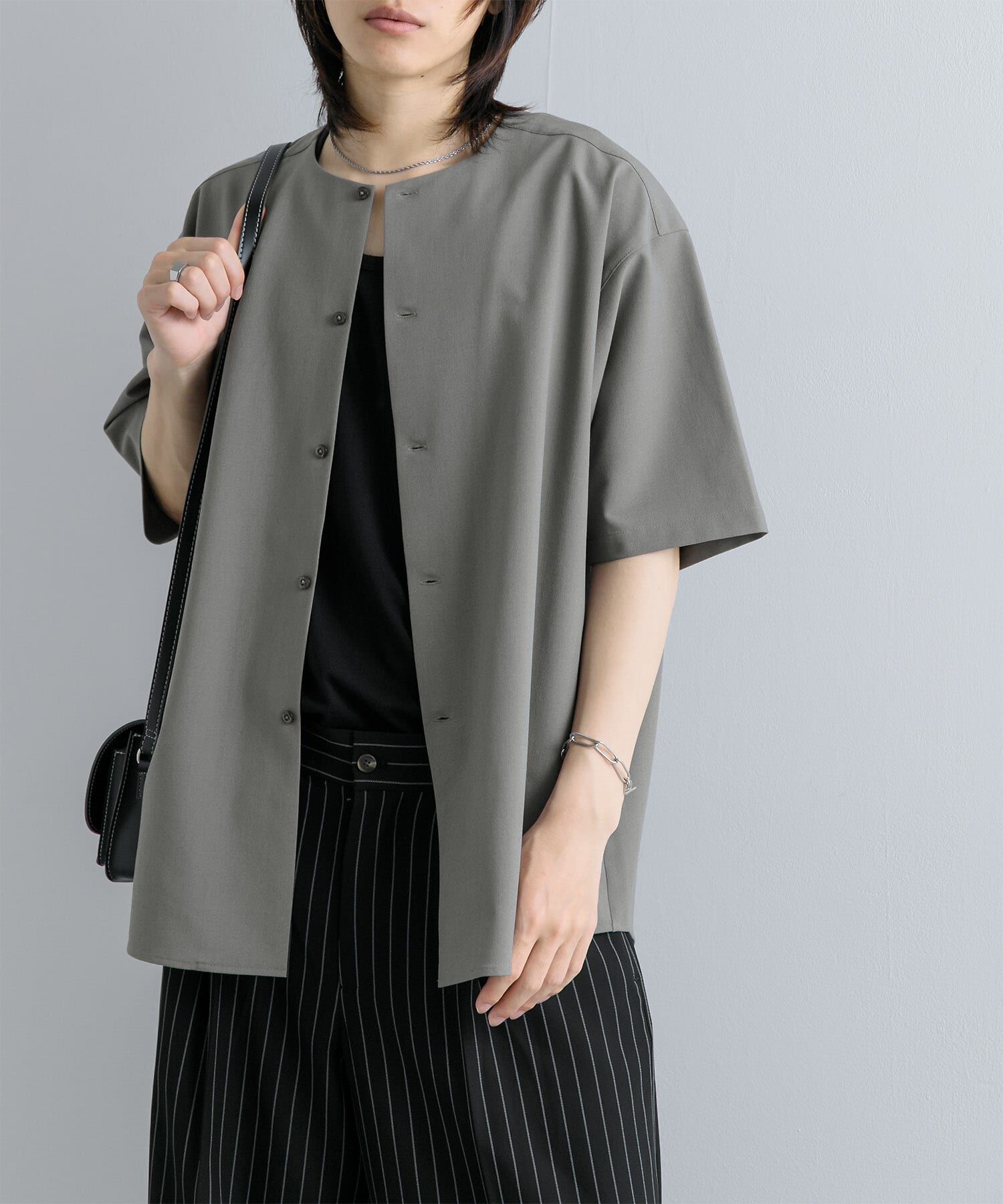 SENSE OF PLACE by URBAN RESEARCH「ノーカラーシャツ(5分袖)」|シャツ・ブラウス|グレー