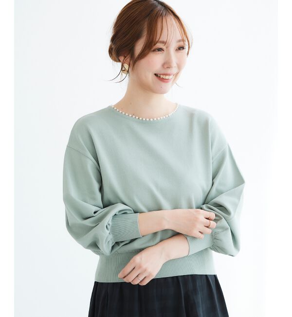 le.coeur blanc「パールネックボリュームスリーブニット」|ニット・セーター|