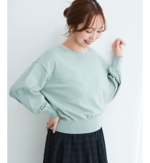 le.coeur blanc「パールネックボリュームスリーブニット」|ニット・セーター|