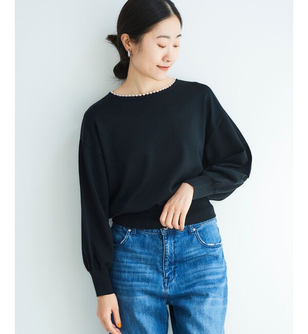 le.coeur blanc「パールネックボリュームスリーブニット」|ニット・セーター|